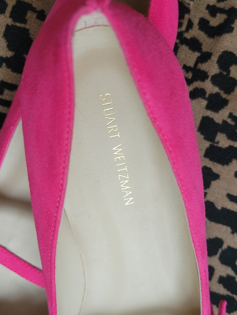Stuart Weitzman Bright Pink Suede Pointed Mary Jane Flats Size 7 - Picture 2 of 3